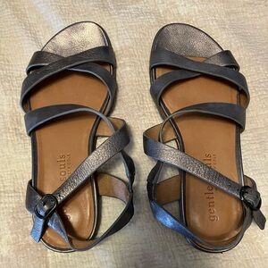gentle souls Metallic Pewter Cross-Strap Leather Sandals